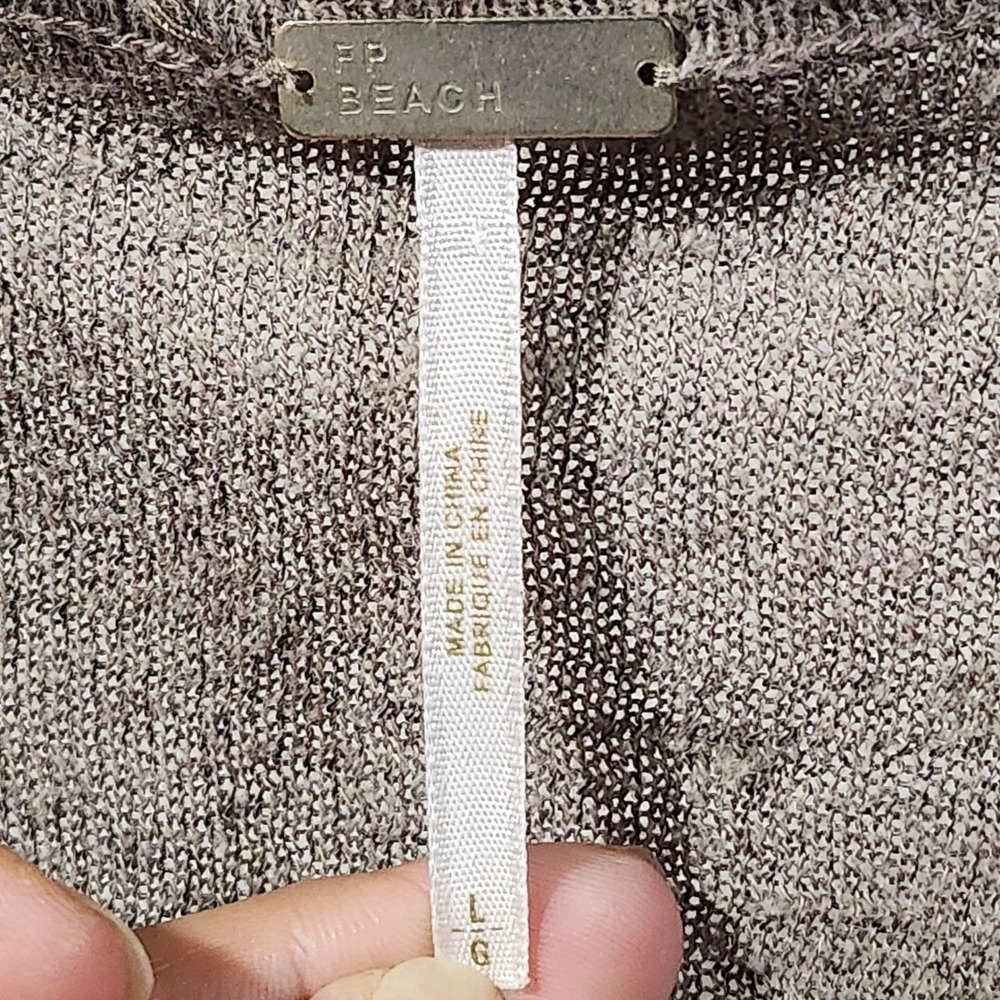 Free People Beach Womens Large Brown Striped Linen Blend Henley Sweater Oversize - Picture 2 of 8